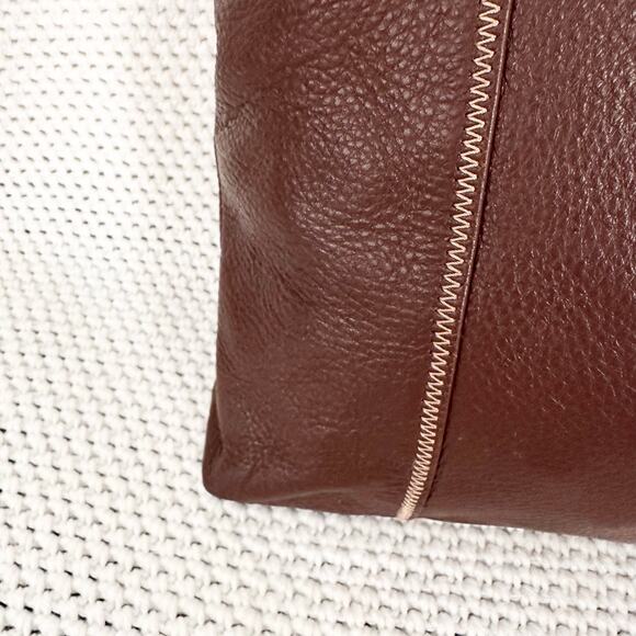 The Sak Brown Pebbled Soft Leather Square Shoulder Tote Bag Contrast Stitching - Picture 4 of 11